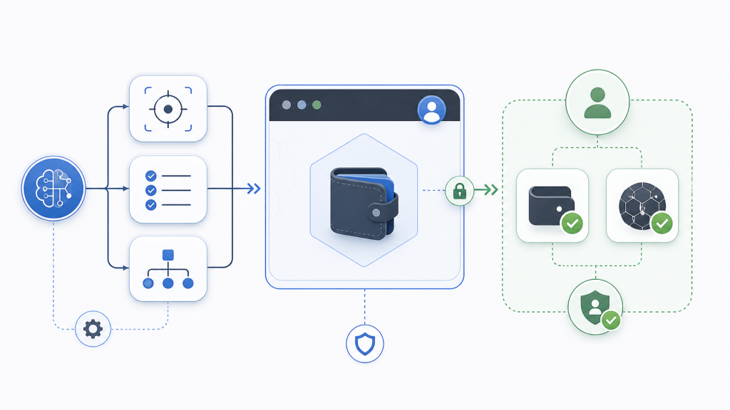 AI browser agents should inspect Web3 wallet profile state but pause before signatures, approvals, transfers, or unexpected DApp permissions.
