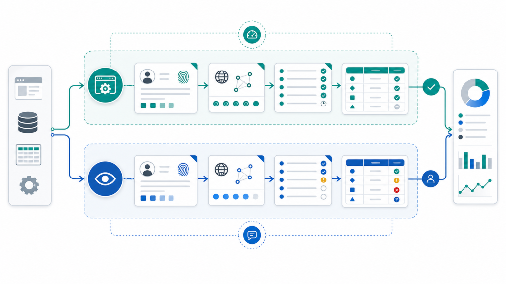 Headless browser automation workflow with visible review checkpoints and evidence logs