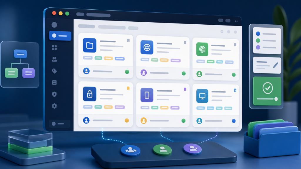 Browser workspace with profile cards, tags, notes, ownership, and handoff status indicators