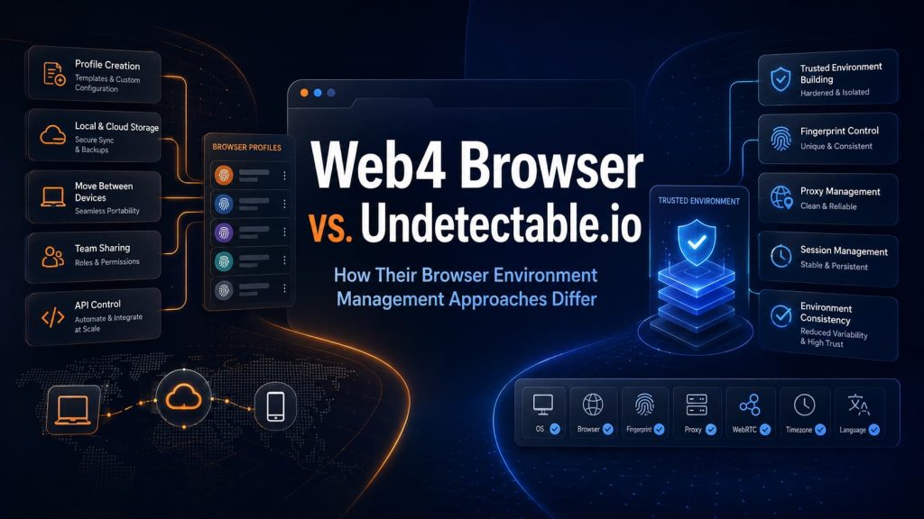 Web4 Browser vs. Undetectable.io browser environment management comparison