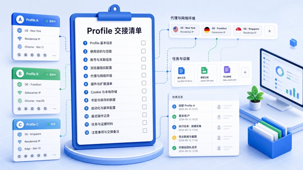 指纹浏览器 Profile 交接字段清单示意图