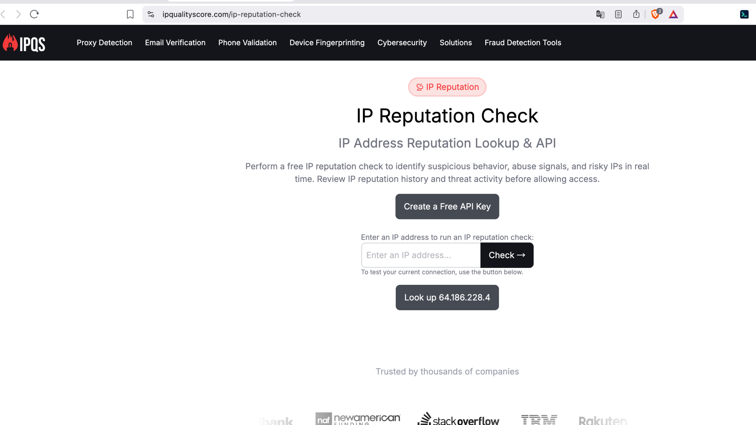 IPQualityScore 从 IP Reputation、Proxy/VPN、Tor、Abuse 和 Fraud Risk 等角度评估网络身份风险。
