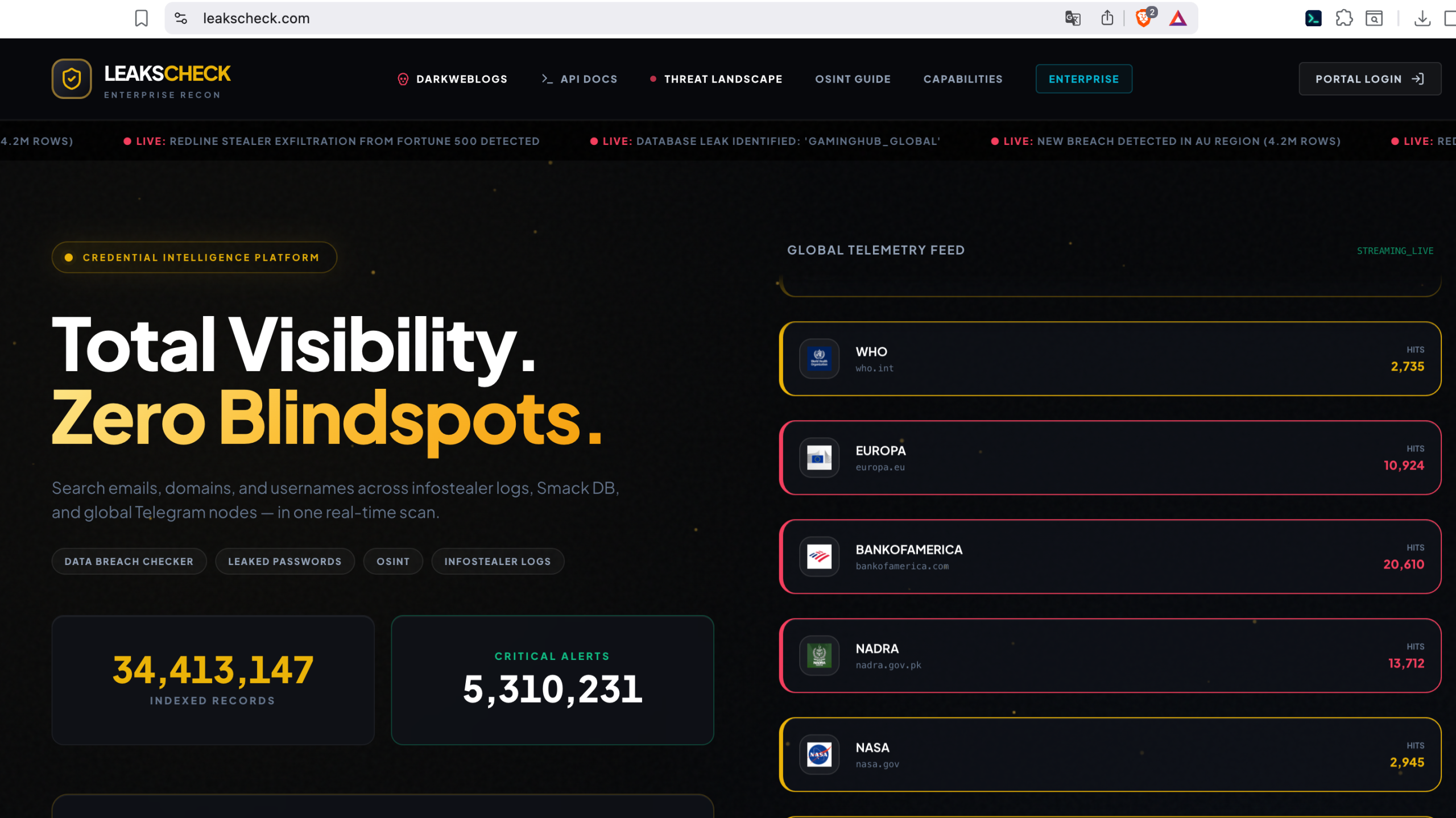 LeaksCheck 从浏览器指纹之外分析 Credential、Infostealer 和 OSINT 数据中的数字身份暴露与关联痕迹。