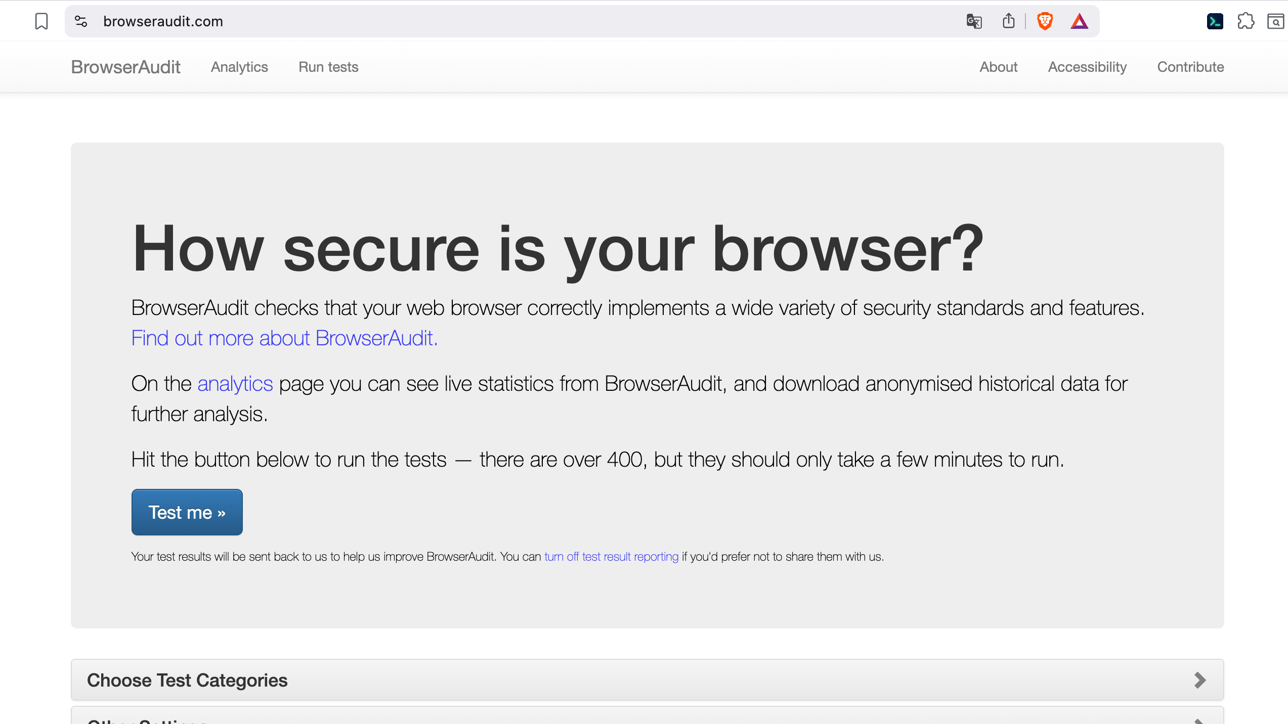 BrowserAudit 通过数百项测试检查浏览器对 SOP、CSP、CORS、Cookie 等 Web 安全机制的实现情况。