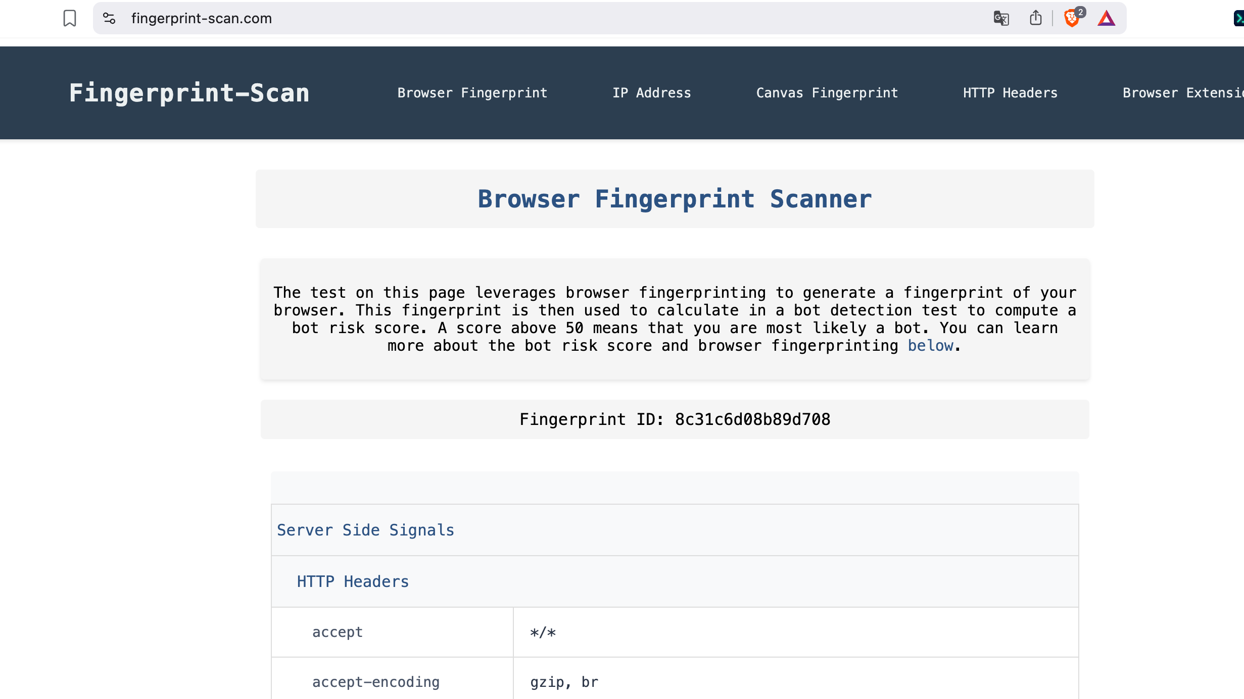 Fingerprint-Scan 将浏览器指纹、IP Reputation 和 Proxy 信息结合,用于分析 Bot Risk 和环境异常。
