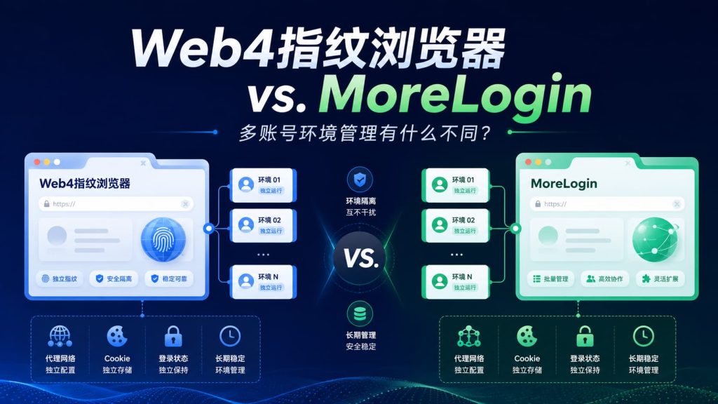 Web4指纹浏览器 vs. MoreLogin 多账号浏览器环境管理对比