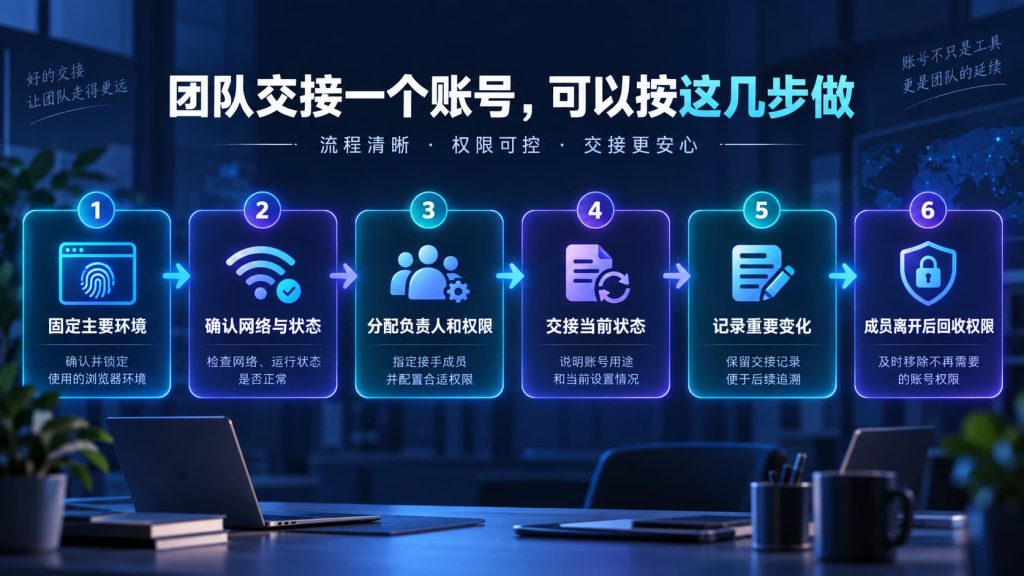指纹浏览器团队账号交接六步流程,从固定环境到成员离开后的权限回收
