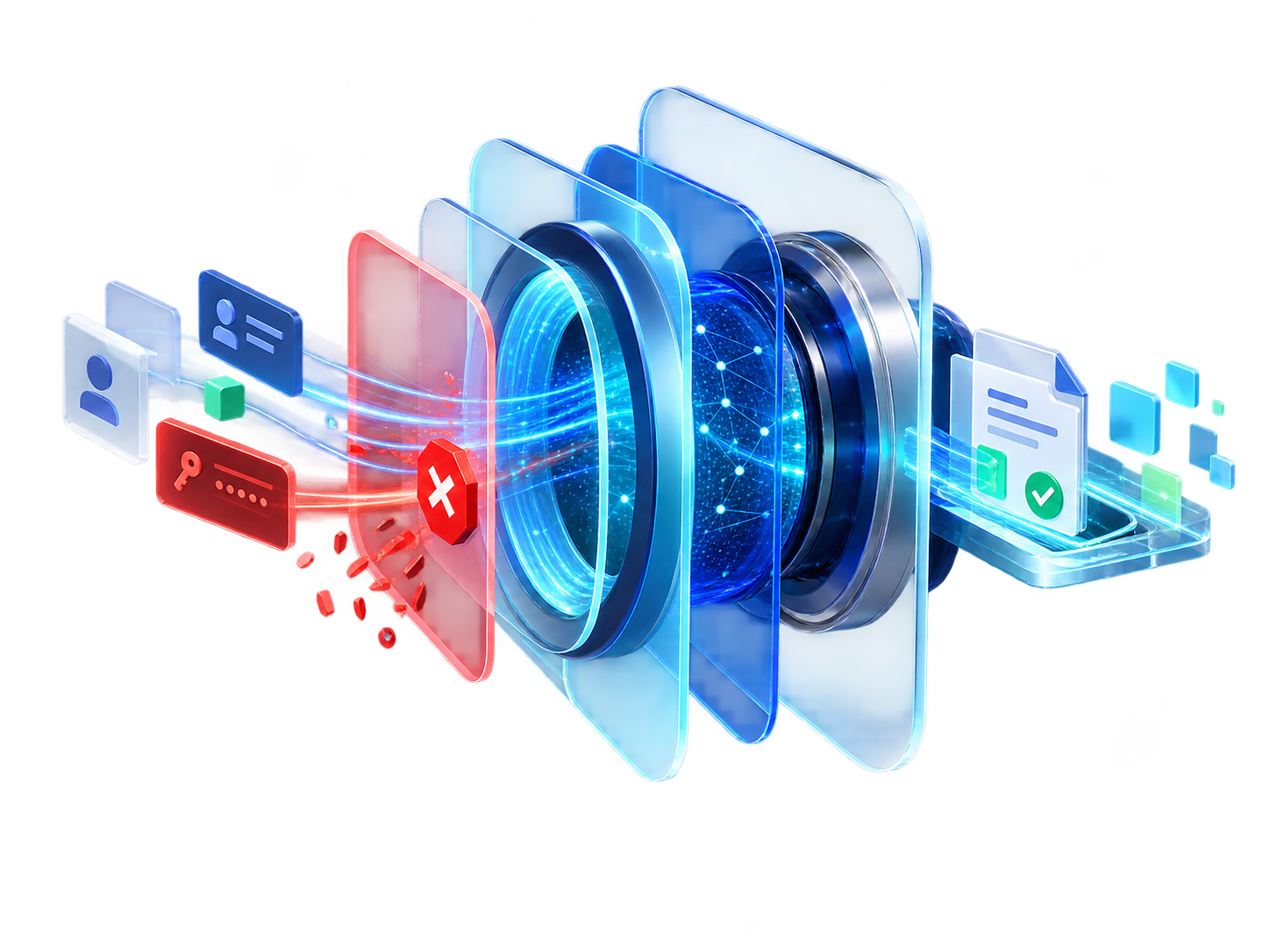 A verification gateway separates rejected credential requests from a clear report