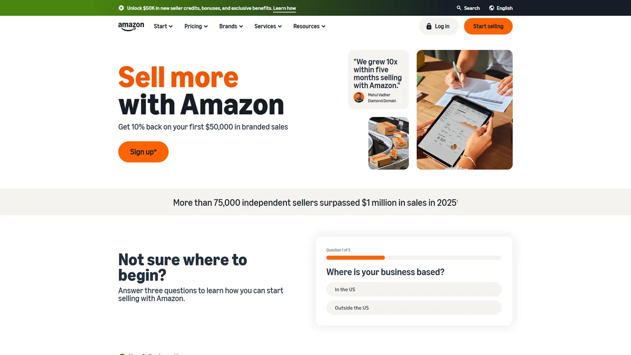Amazon Seller Central official website screenshot