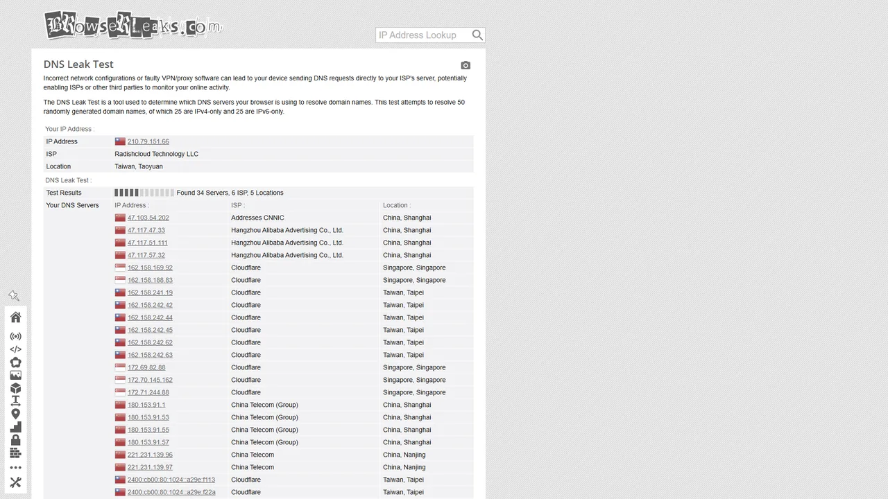 BrowserLeaks DNS 官网界面截图