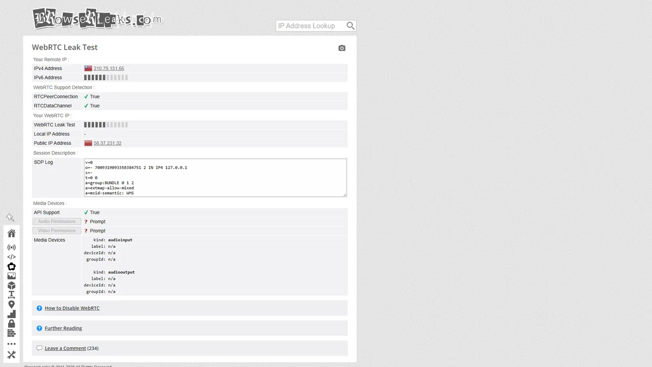 BrowserLeaks WebRTC official website screenshot