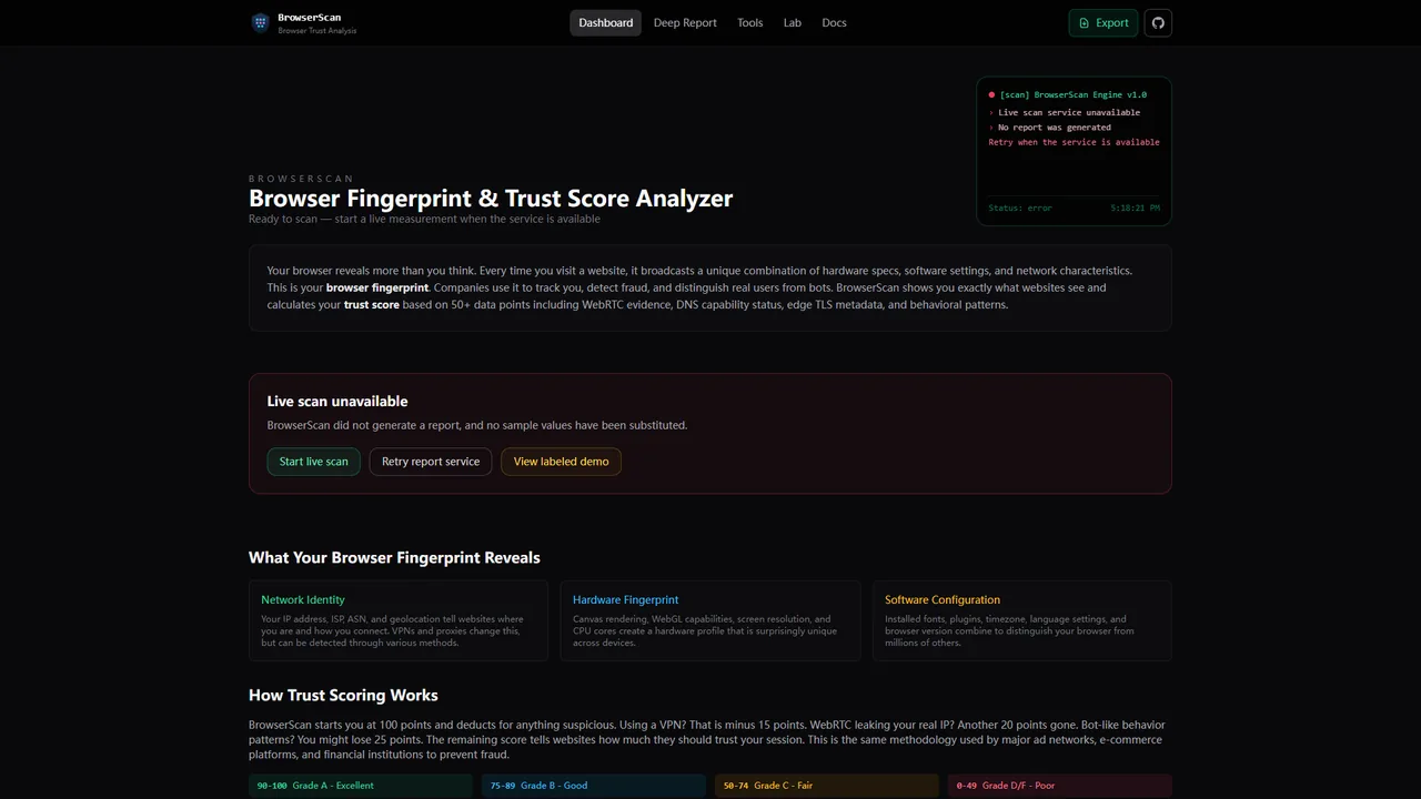 BrowserScan official website screenshot