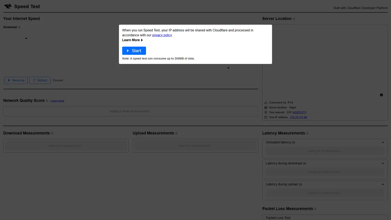 Cloudflare Speed Test official website screenshot