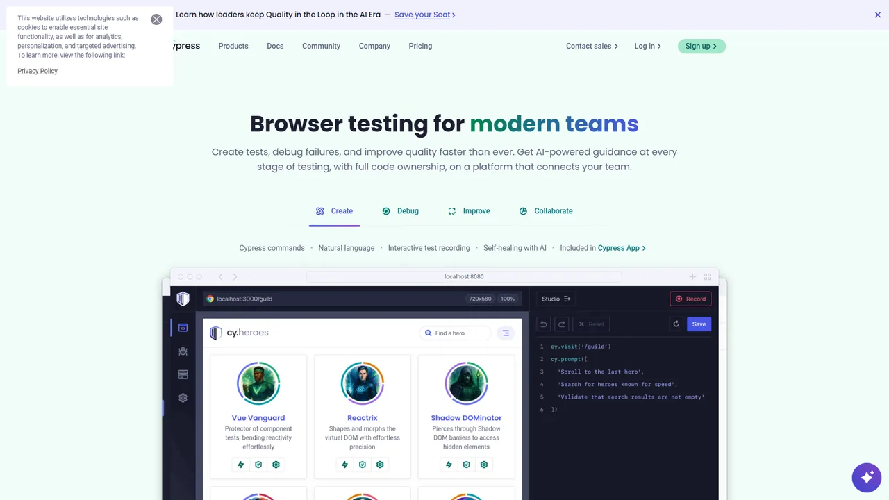 Cypress official website screenshot