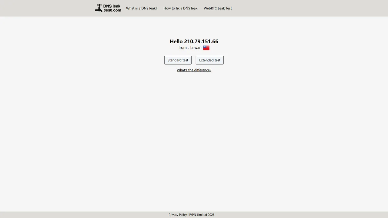 DNSLeakTest official website screenshot