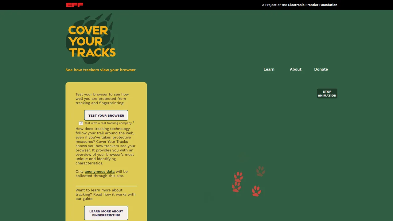 EFF Cover Your Tracks official website screenshot