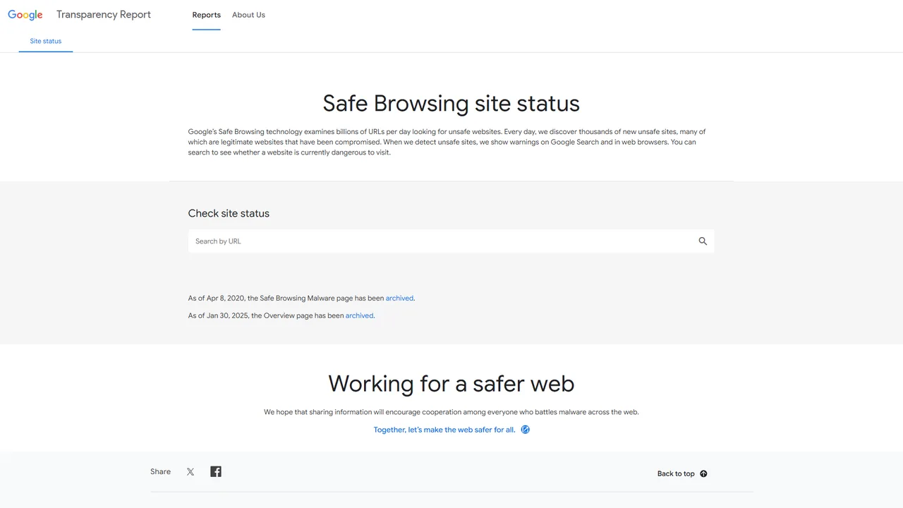 Google Safe Browsing official website screenshot
