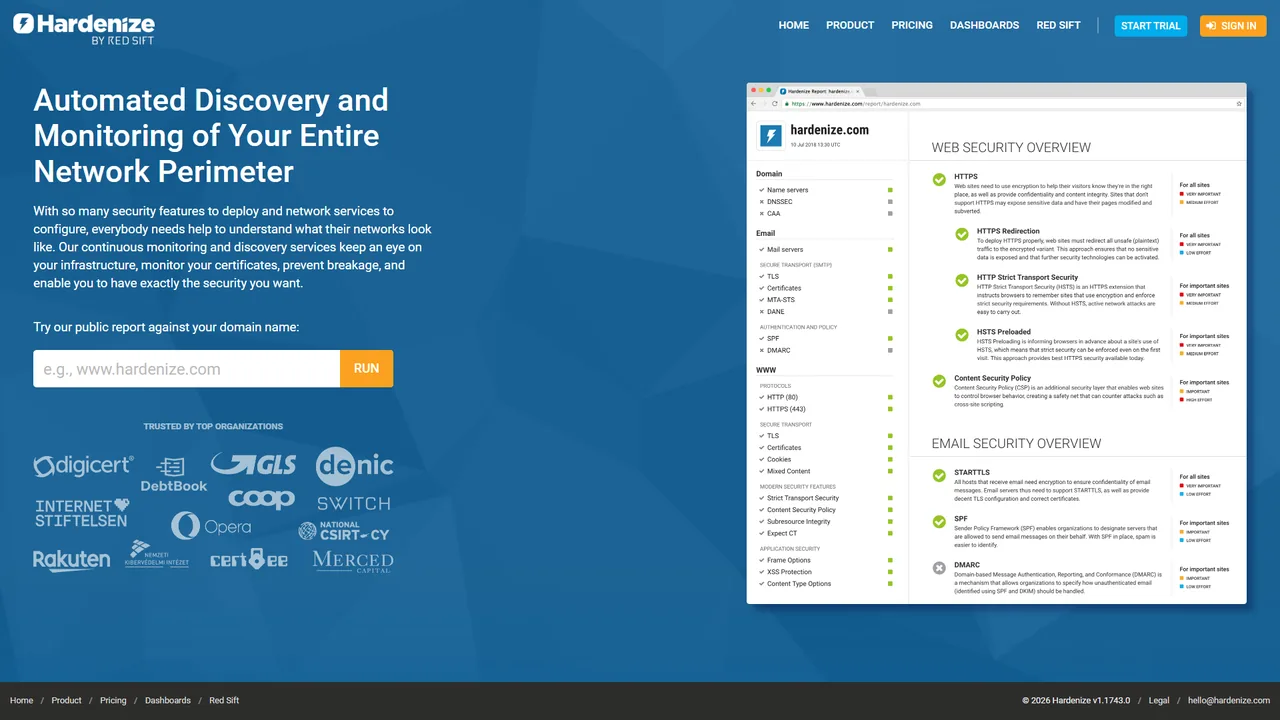 Hardenize official website screenshot