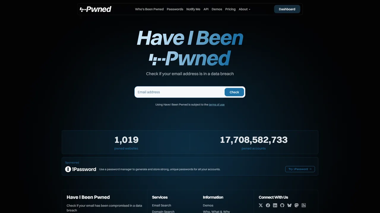 Have I Been Pwned official website screenshot