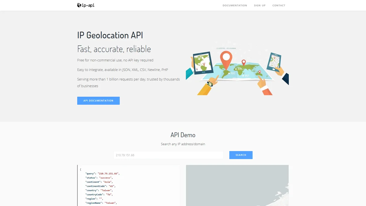 IP-API official website screenshot