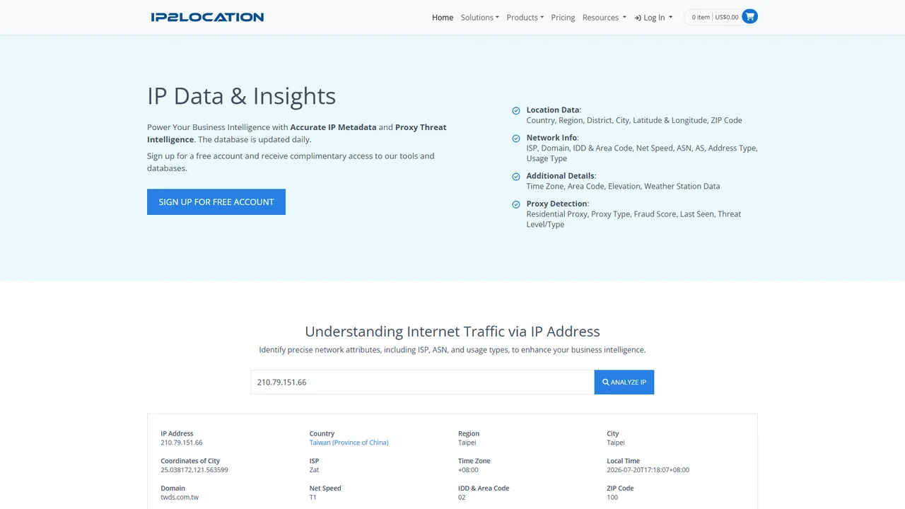 IP2Location / IP2Proxy official website screenshot