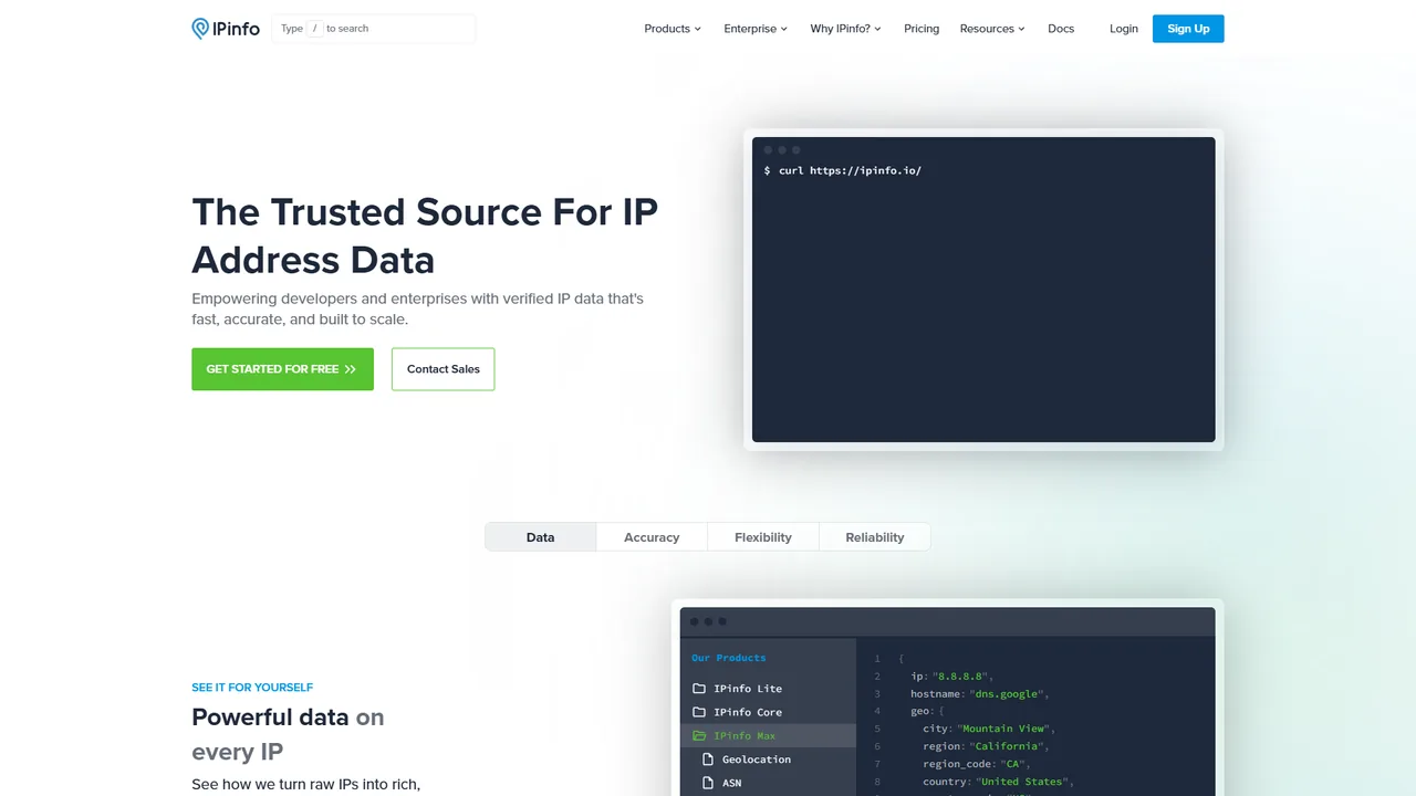 IPinfo official website screenshot