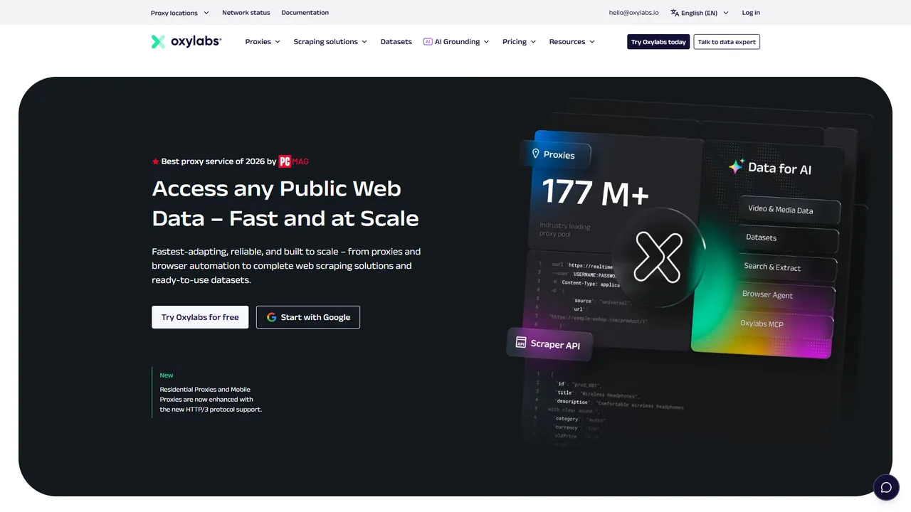 Oxylabs official website screenshot