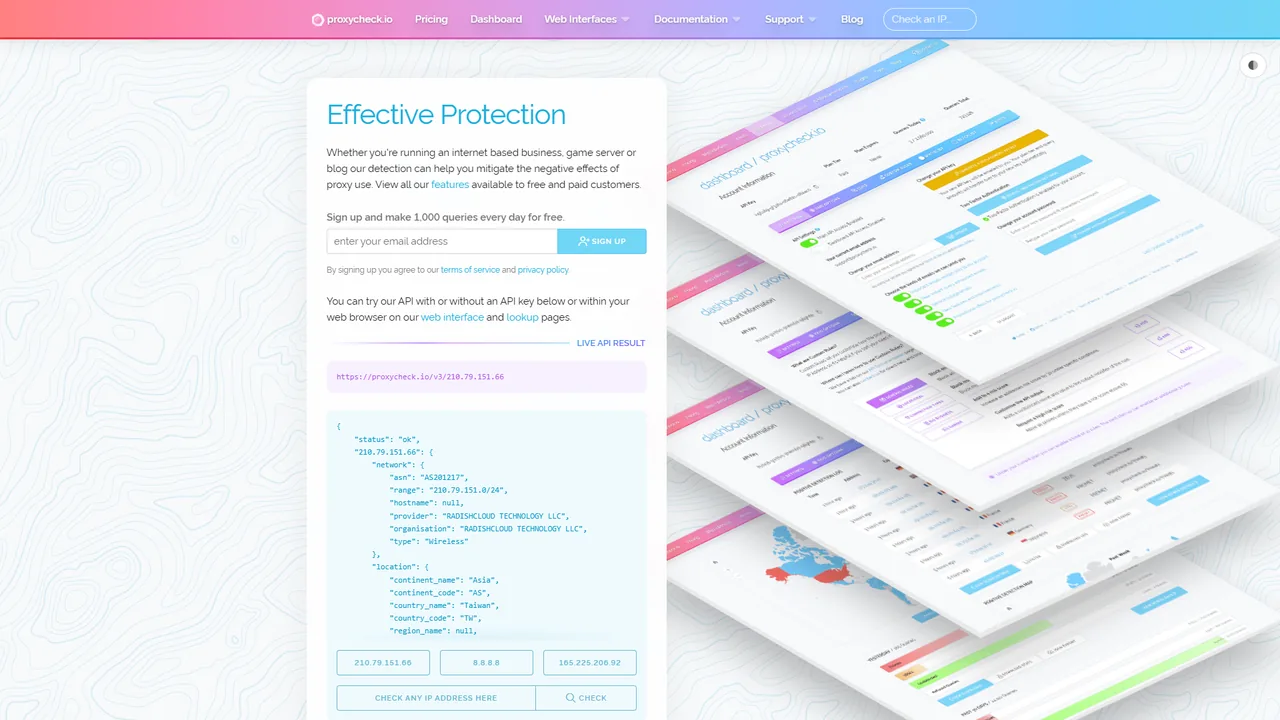 ProxyCheck.io official website screenshot