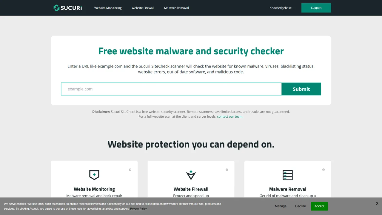 Sucuri SiteCheck official website screenshot