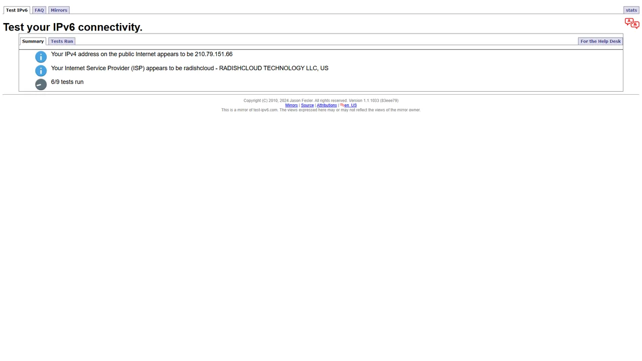 Test-IPv6 official website screenshot
