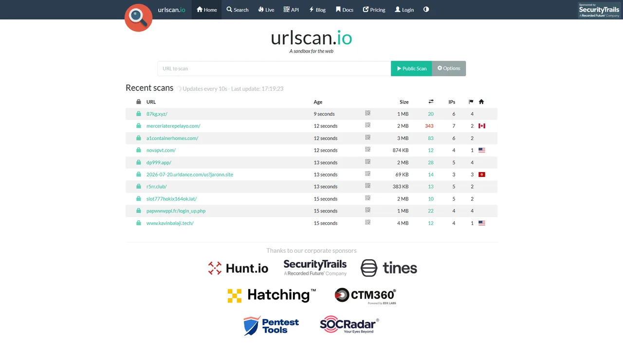 urlscan.io 官网界面截图