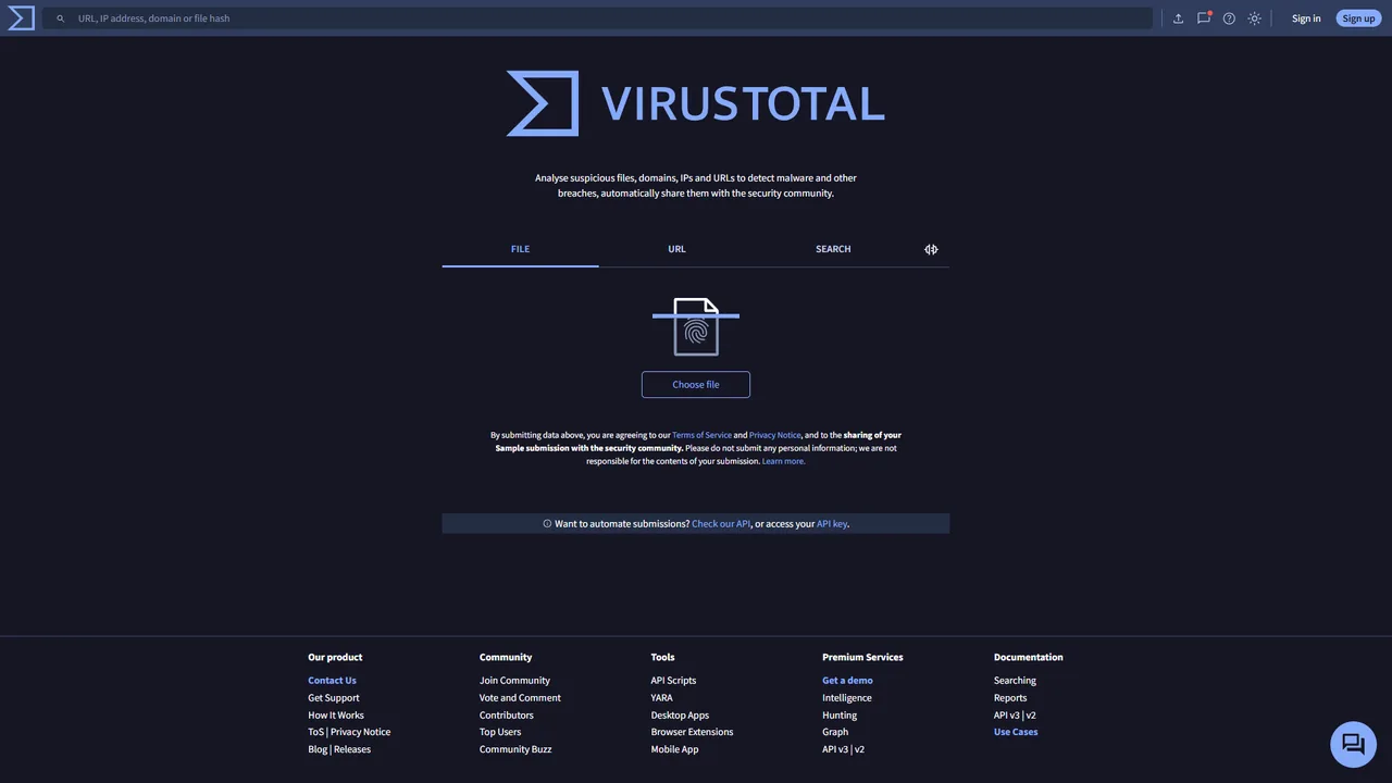 VirusTotal 官网界面截图